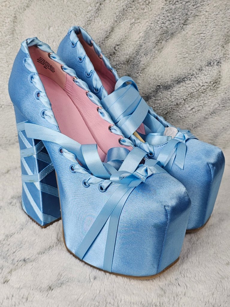 Dolls Kill 9 Sugar Thrillz Light Blue Sweet Sonata Lace Up Platform Heels Ballet